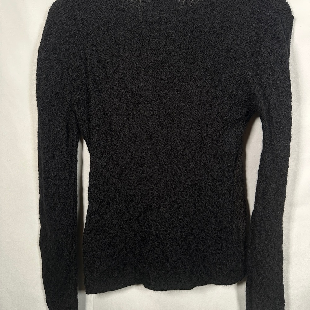 Neyra Collection sweater lightweight baby alpaca open knit crewneck black S - Picture 9 of 10